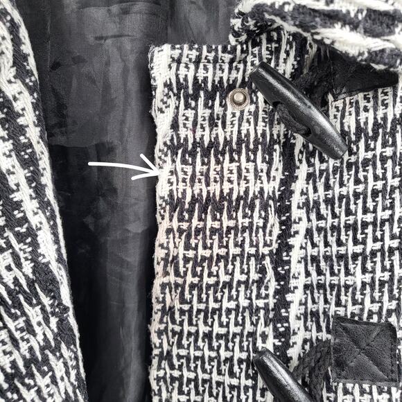 Ambiance Apparel Black & White Tweed Button Up Lined Trench Coat Women's Size L - Picture 8 of 10